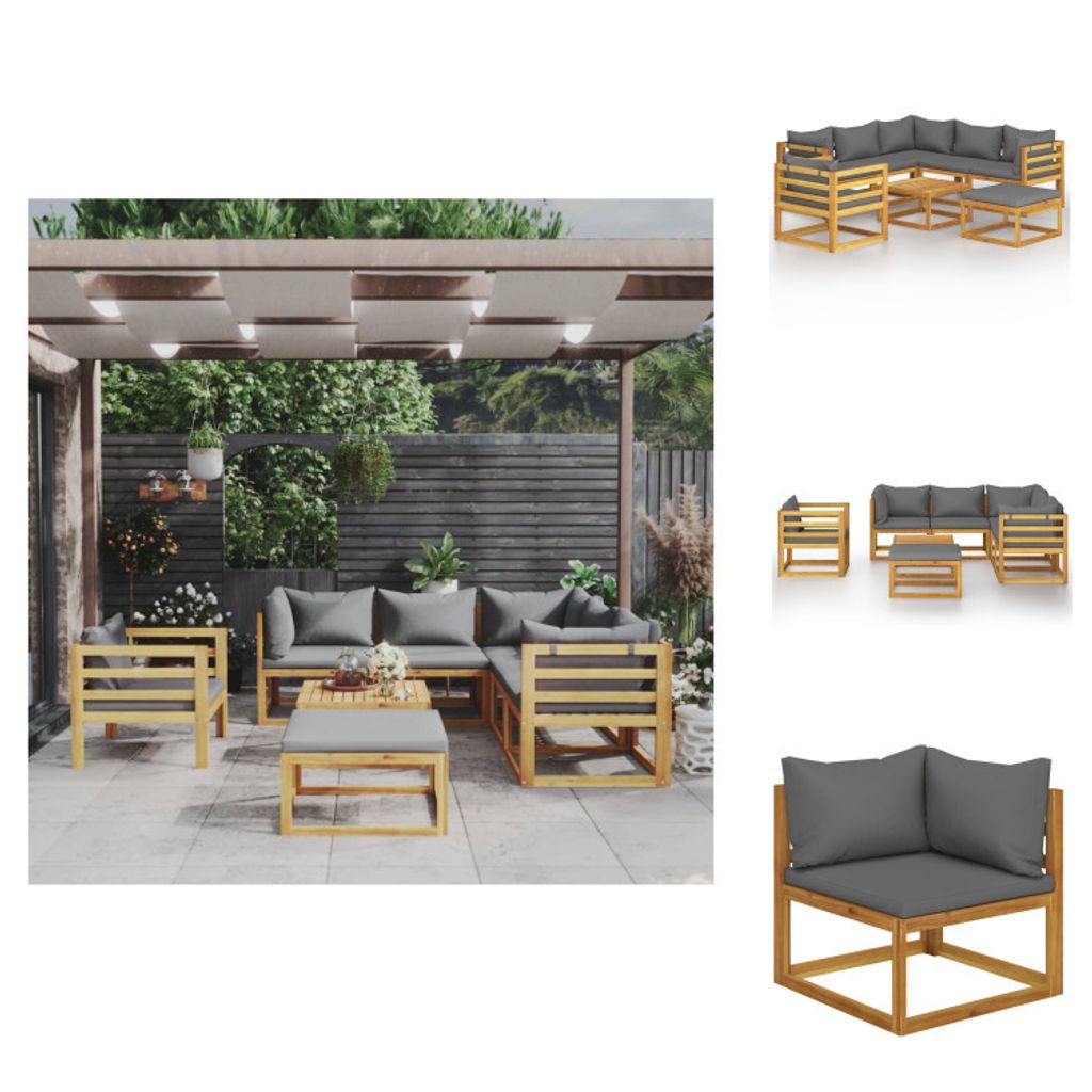 vidaXL 8-tlg. Garten-Lounge-Set mit Auflagen Massivholz Akazie - Gartenmöbel-Sets