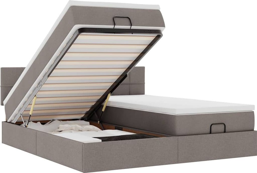vidaXL Ottoman-Bett mit Matratzen Taupe 200x200 cm Stoff