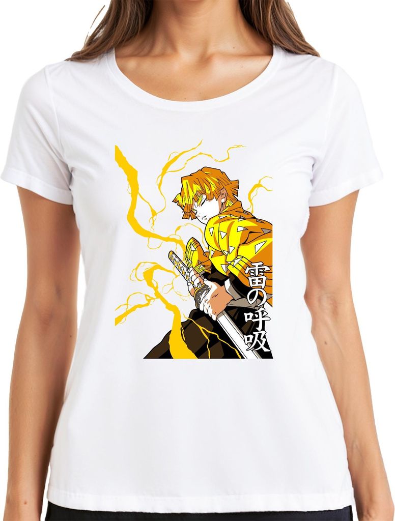Zenitsu Kimetsu no Yaiba Blitz Schwert Anime Manga 雷の呼吸 Geschenk Damen T-Shirt, Weiß, XXL