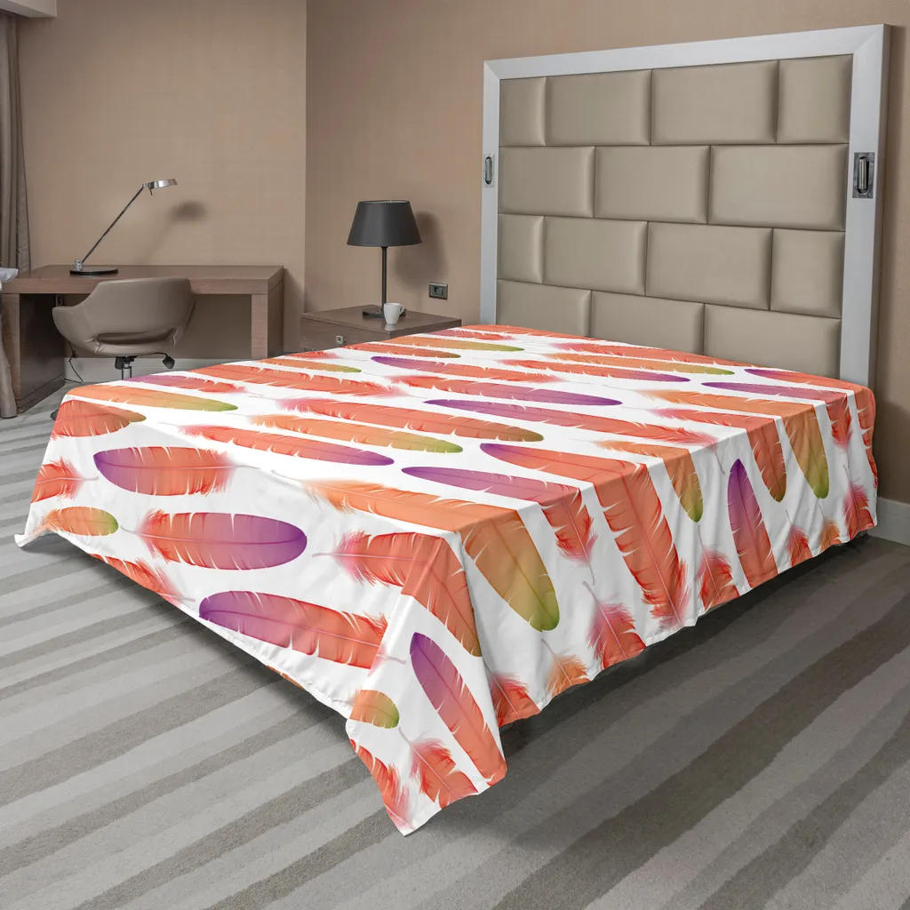 ABAKUHAUS Drap Plat à Motifs Plumes Colorées en Microfibre 275x260 cm