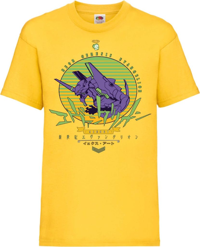 Kinder T-Shirt Neon Anime Genesis Manga Evangelion Eva Unit 01 Eva Unit, 12-13 Jahr - 152 / Gelb