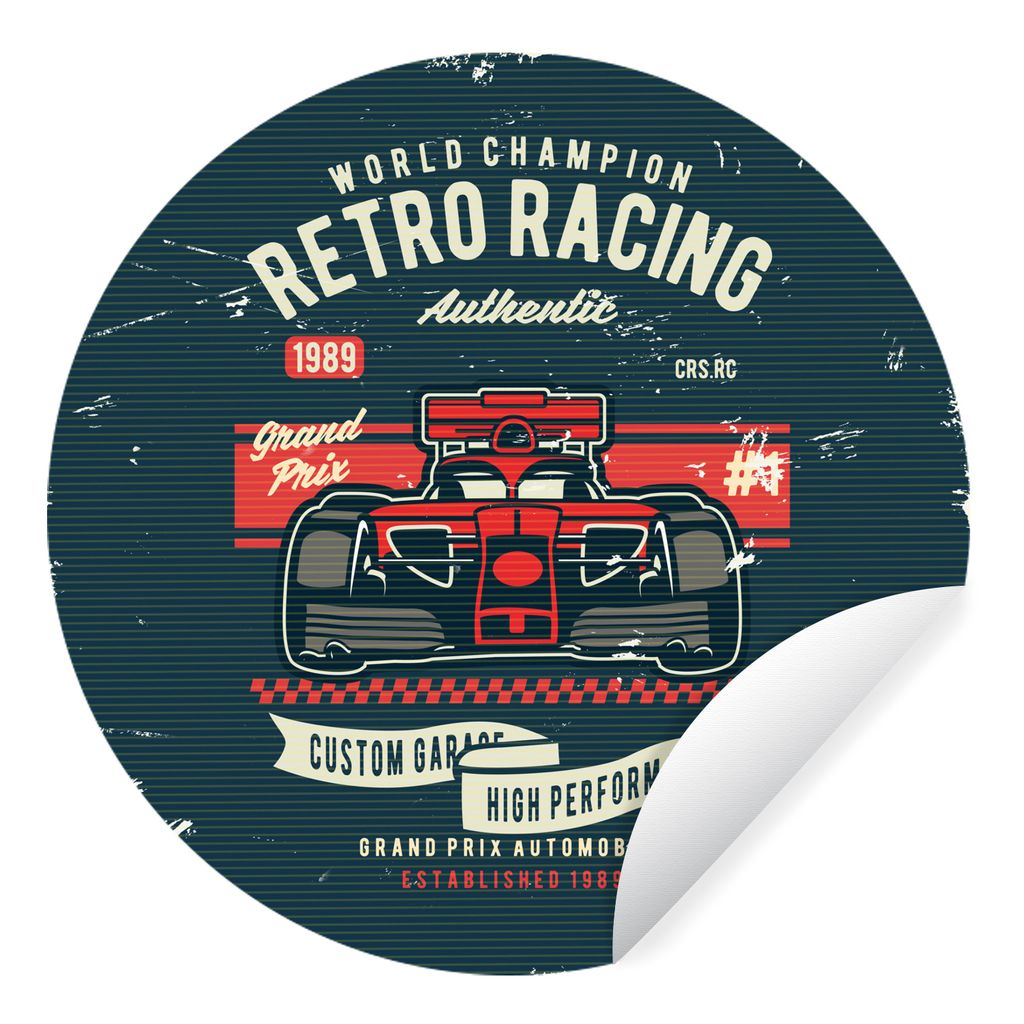 MuchoWow Runde Wandtattoo - Wandsticker Tapete Aufkleber Auto - Rennen - Retro - Zeichnung Ø 50 cm Selbstklebend und Repositionierbar - Wandaufk...