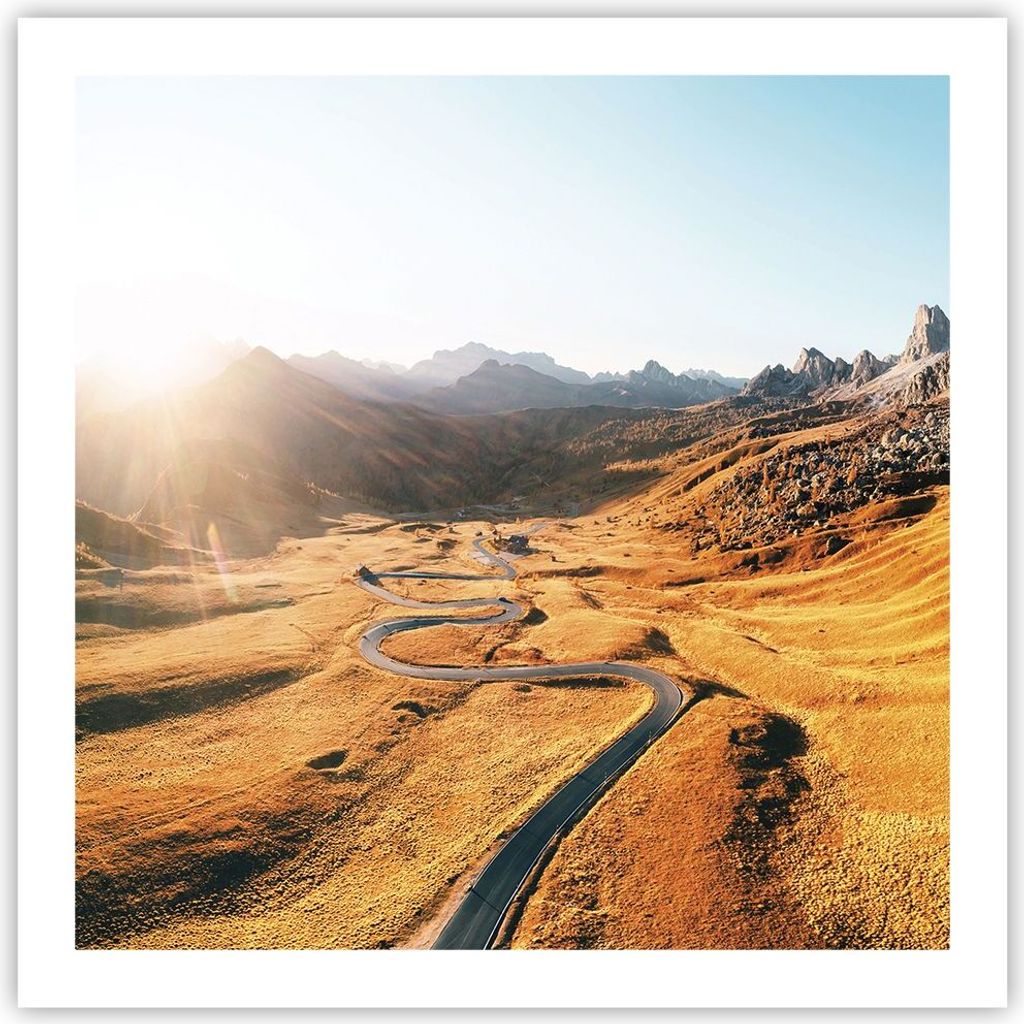 Poster - Poster ohne Rahmen - Sonne Berge Weg - 60x60 cm - Wand Bild - Wanddeko - Wandbilder - Kunstposter - Wandposter - Bilder - Kunstdruck - Wan...