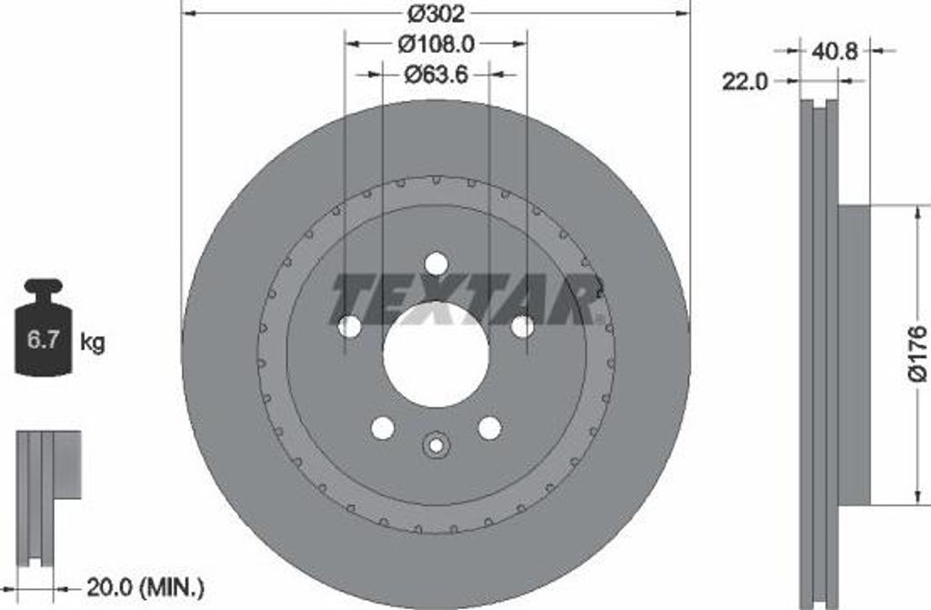 2x TEXTAR Bremsscheibe 92168305 für VOLVO V70 III (135) V60 (155 157) 40 8mm