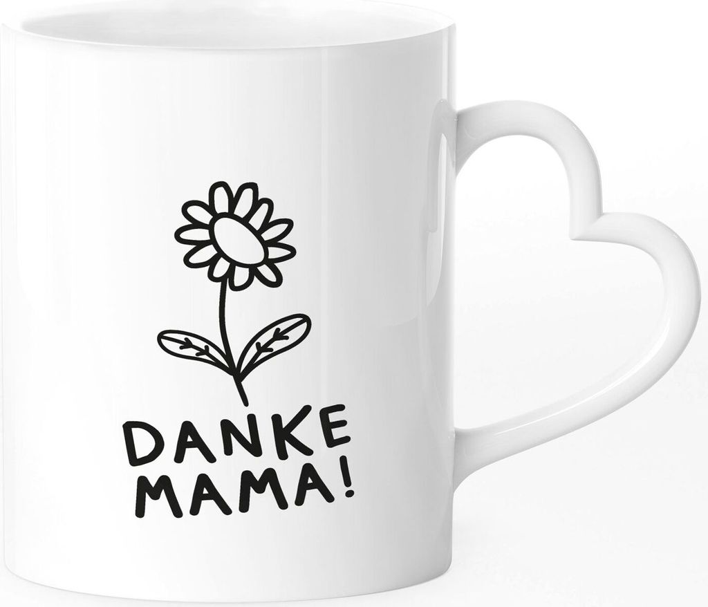 personalisierte Tasse Herzhenkel Blümchen mit Botschaft Danke Mama eigener Text persönliches Muttertagsgeschenk SpecialMe Danke Mama! weiß Her...