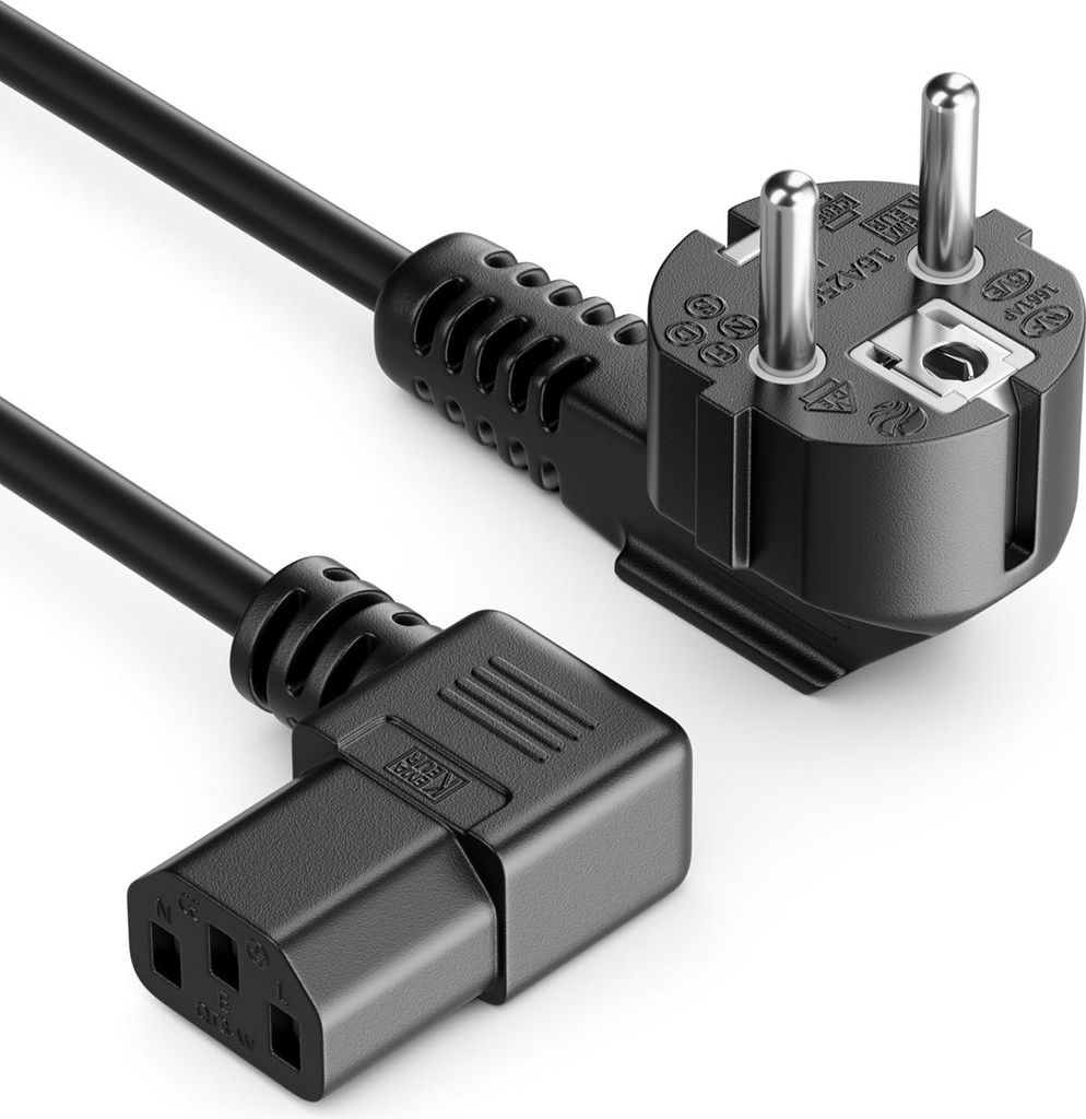 deleyCON 6m Kaltgerätekabel Netzkabel Stromkabel Schutzkontakt Stecker Typ F (CEE 7/7) 90° Gewinkelt auf C13 Buchse 90° Gewinkelt Rechts PC Comp...