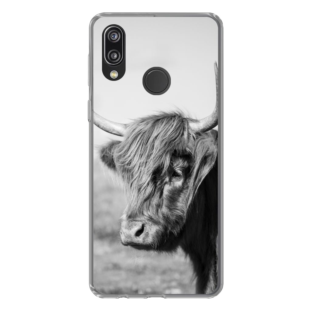 MuchoWow Handyhülle Schutzhülle Hülle für Huawei P20 Lite (2020) Schottischer Highlander - Tiere - Schwarz - Weiß Silikon Softcase Handy Hü...