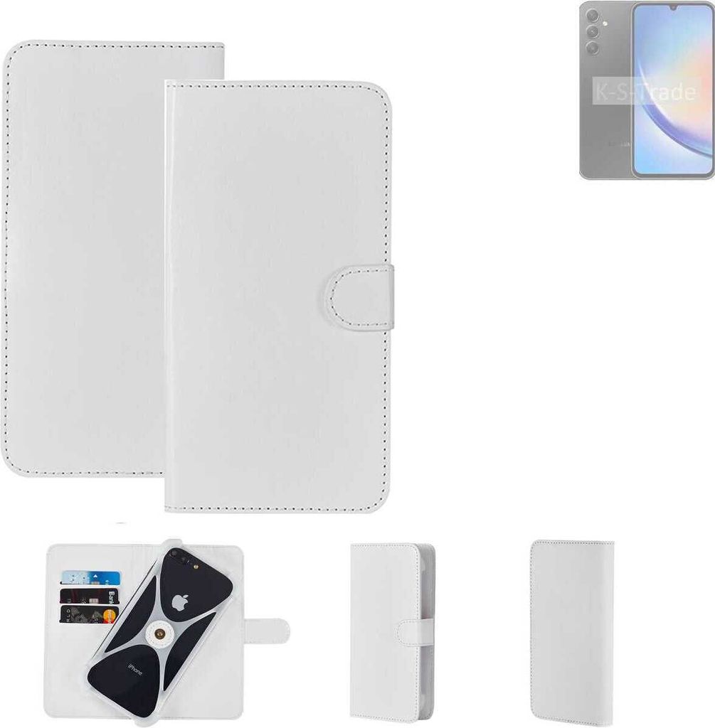K-S-Trade Handy Hülle Schutz Hülle kompatibel mit Samsung Galaxy A34 5G Cover Case Bookstyle Bumper weiß 1x