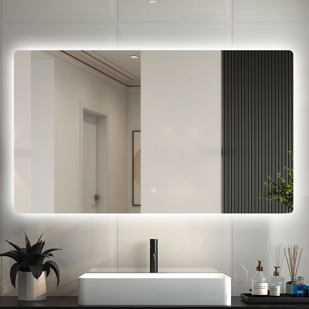 LED Spiegel mit Beleuchtung Badezimmerspiegel 120x80cm Kaltweiß Dimmbar Wandspiegel mit Touch- und Wandschalter Speicherfunktion