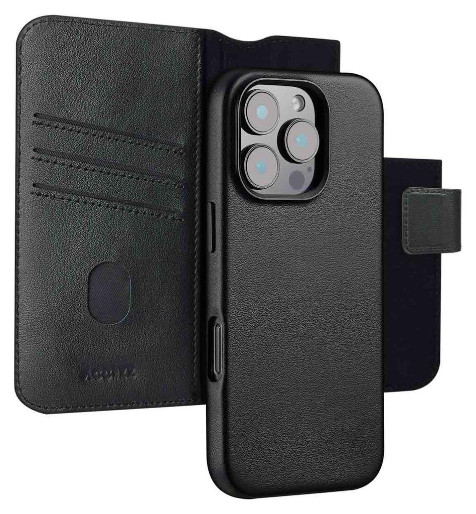 Accezz 2-in-1 Klapphülle aus Leder mit MagSafe iPhone 16 Pro - Onyx Black