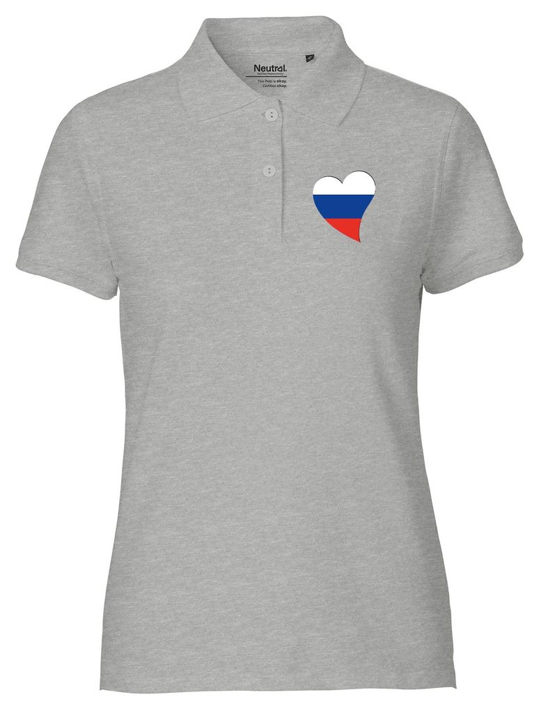 Huuraa Damen Polo Shirt Russland Flagge Herz M Sport Grey Bio Baumwolle Fairtrade Poloshirt Geschenkidee
