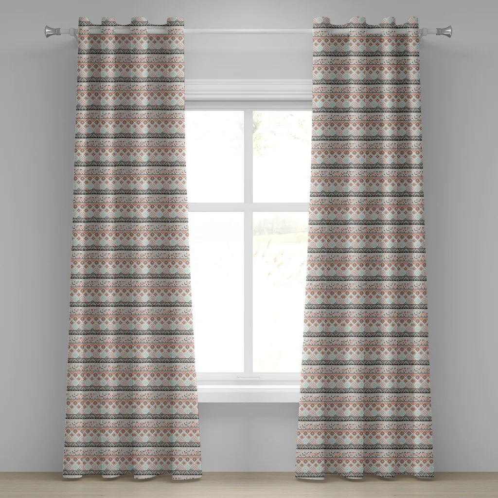 Rideaux décoratifs à 2 panneaux motif tribal et géométrique 280x245 cm gris