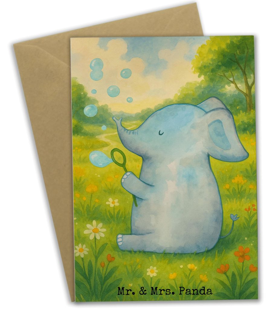 Mr. & Mrs. Panda Klappkarte Elefant Seifenblasen Design - Weiß - Geschenk, genesungskarte, Elefanten, Liebesspruch, Lustige Sprüche, glückwunsch...