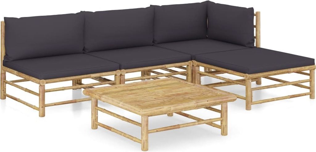 Möbel 5-tlg. Garten-Lounge-Set mit Dunkelgrauen Kissen Bambus - Balkonmöbel 3058192