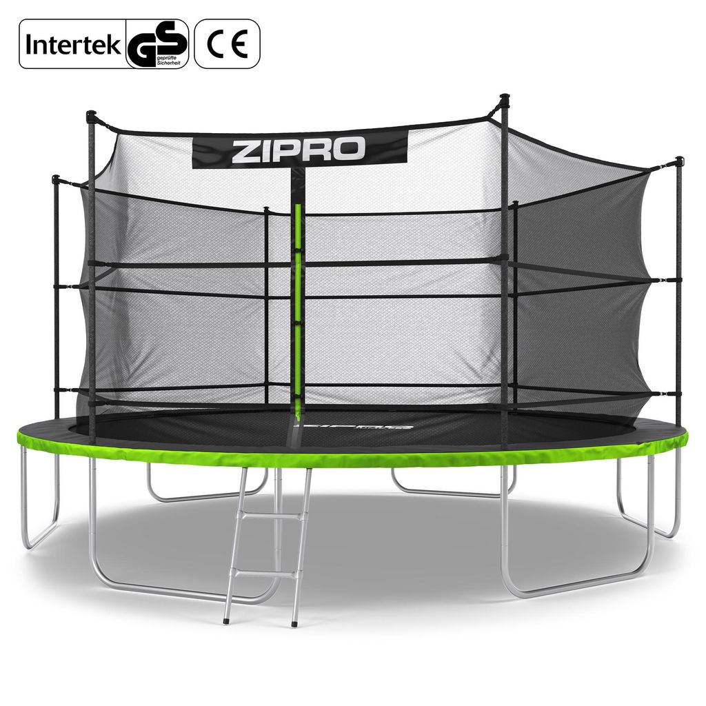 ZIPRO Trampolin Jump Pro IN | 14FT Ø 435 cm | Gartentrampolin Kindertrampolin Komplett-Set inkl. Innennetz, Leiter & Randabdeckung, Outdoor, Grün