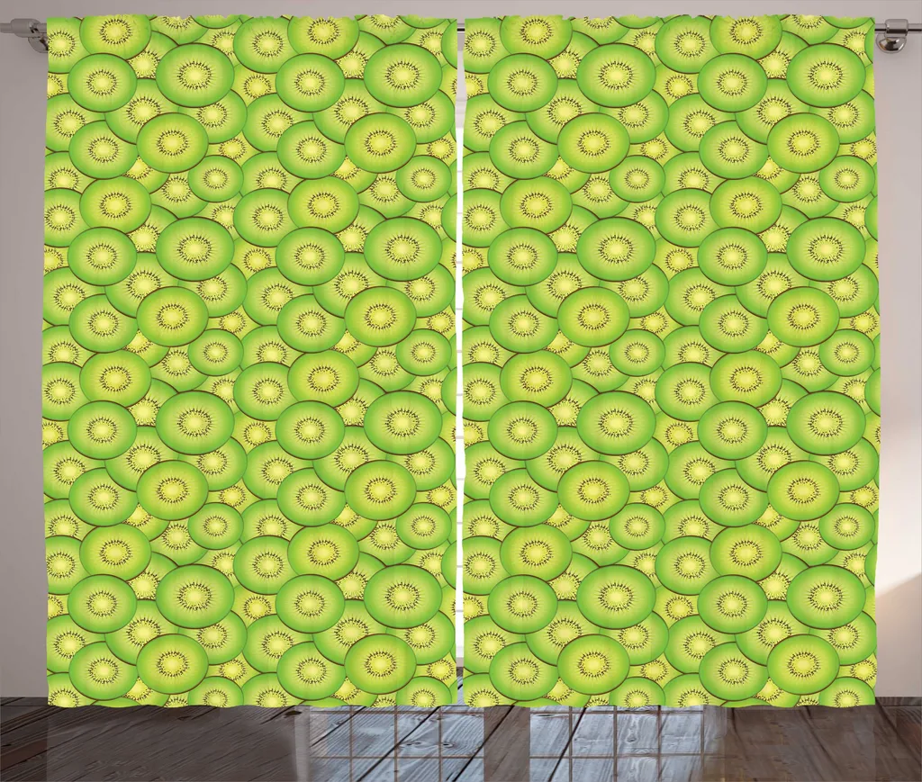Rideau Largeur 280cm pour Grandes Fenêtres - Motif Kiwi Vert Citron et Jaune