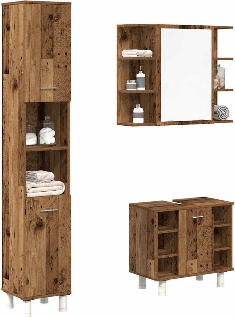 Maison Exclusive - 3-tlg. Badmöbel-Set Altholz-Optik Holzwerkstoff
