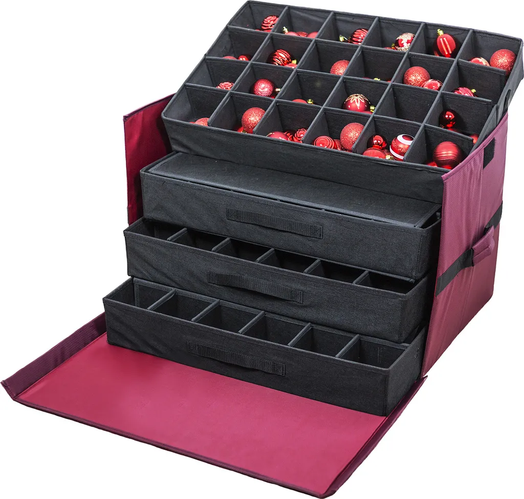 Boîte de rangement décoration de Noël luxe 96 compartiments rouge