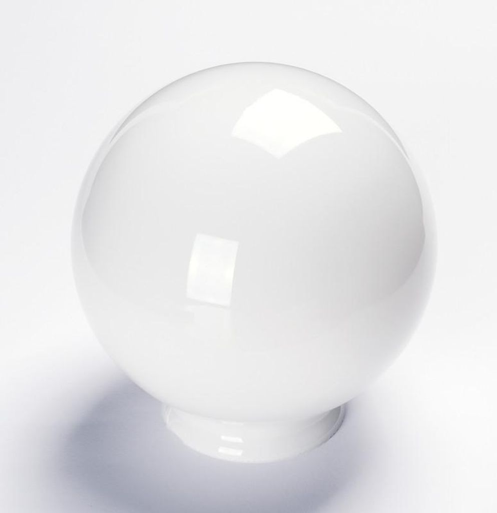 Ersatzglas als Lampenschirm (Ø 160 mm), Griffrand, Kragenrand 80 mm, Glaskugel, Opal, Weiß glänzend