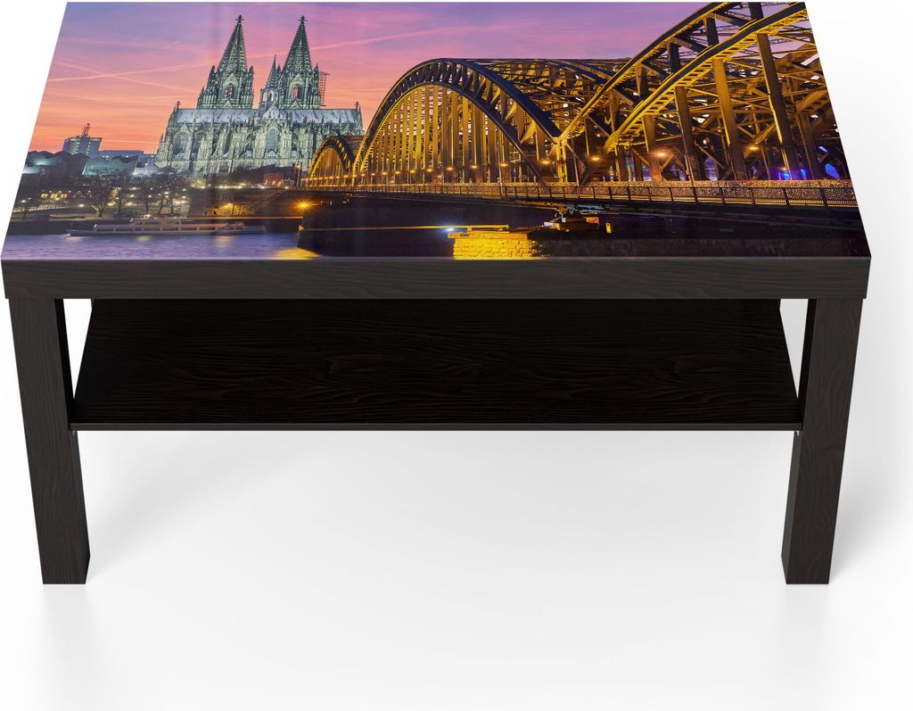 DEQORI Couchtisch 90x55 cm Schwarz 'Kölner Wahrzeichen abends' Glas Beistelltisch