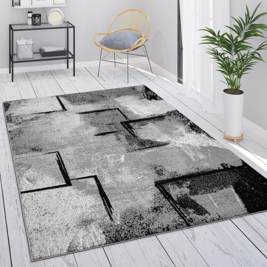 Tappeto grigio soggiorno vintage a pelo corto geometrico Immagine del prodotto 