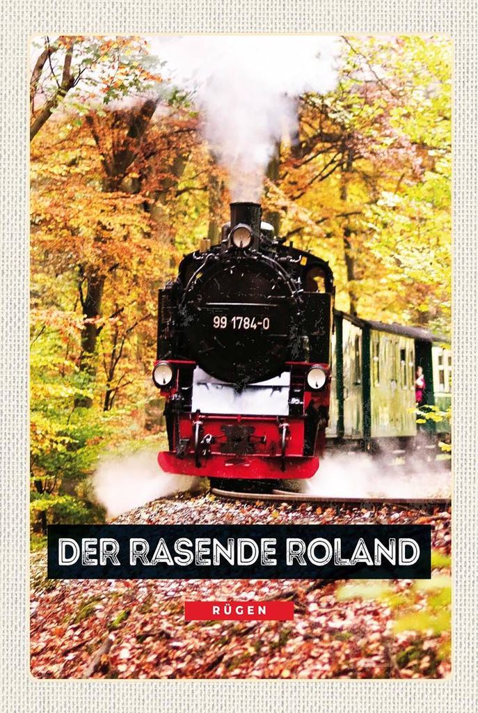 vianmo Holzschild 18x12 cm Rügen der rasende Roland Lokomotive Bildmotiv Reisemotiv Abenteuer Reisen