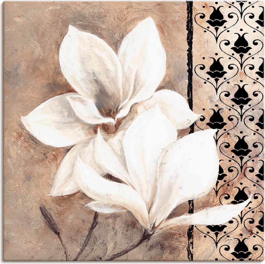 ARTland Leinwandbild Klassische Magnolien mit Ornamenten Größe: 70x70 cm