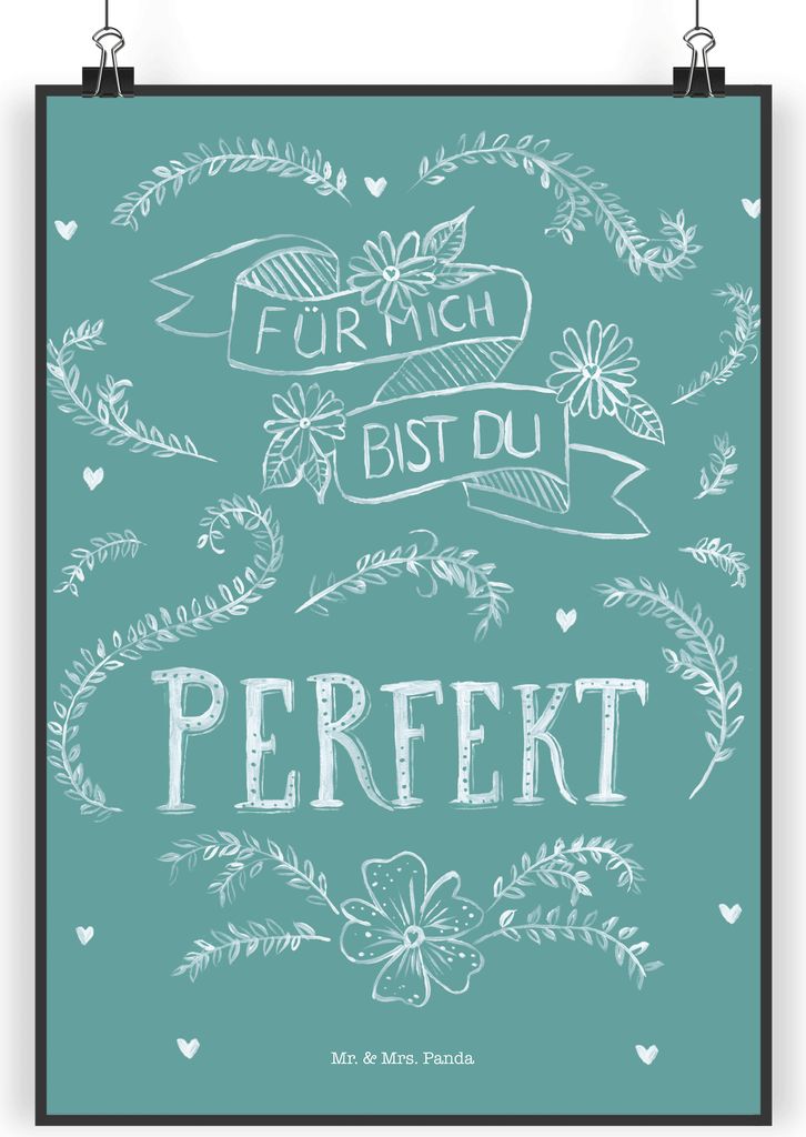 Mr. & Mrs. Panda Bild Für mich bist du perfekt DIN A4 - Geschenk, wanddeko, Wandbild, Kunstdruck, Liebe Spruch, Dekoration, Wandschmuck, Freundin,...