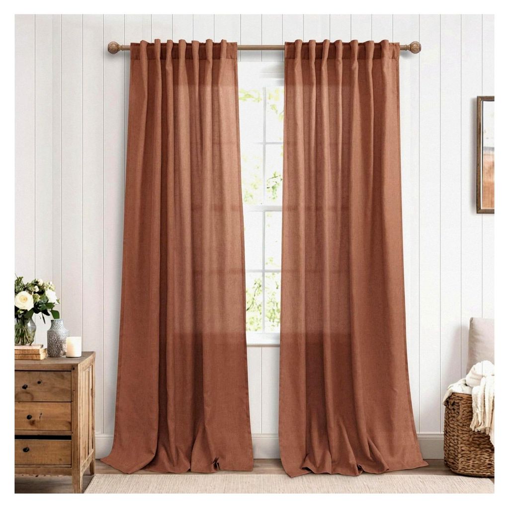 Vorhänge im Landhausstil für das Wohnzimmer, Terrakotta, Boho, Herbst, Vintage, erdig, halbtransparent, Leinen-Vorhang, Fenstervorhänge für das...