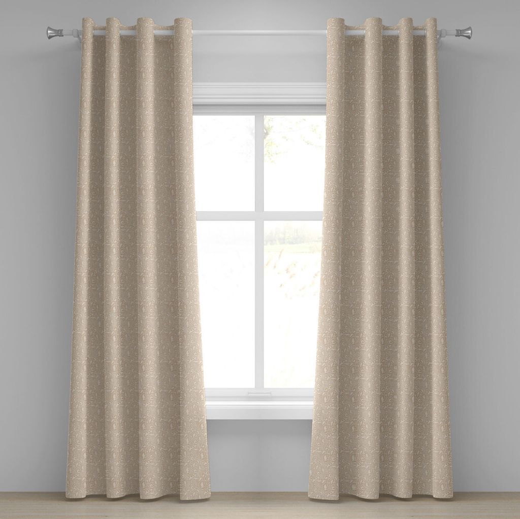 ABAKUHAUS Beige Ösenvorhang, Variirende Samen Und Blumen Muster Im Antiken Art Orientalischen Motiv Natur Garten Druck, Dekorative 2-Panel-Fenster...