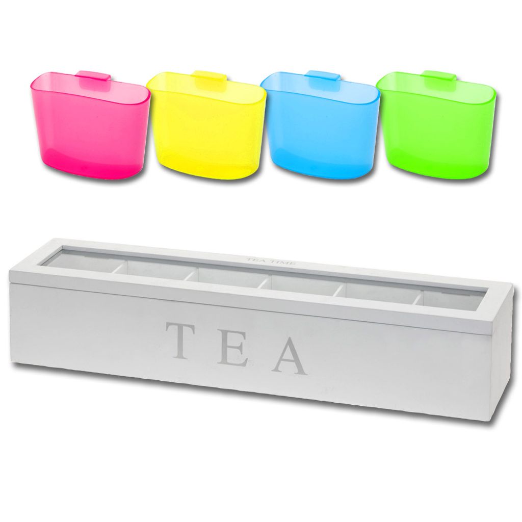 Teedose Teekiste Teekasten Teebeutelbox 6 Fächer Kunststoff transparent