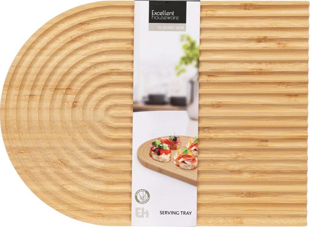 Excellent Houseware | Serviertablett - Oval - 32 cm - Bambus - Ökologisch - Stilvolles Design