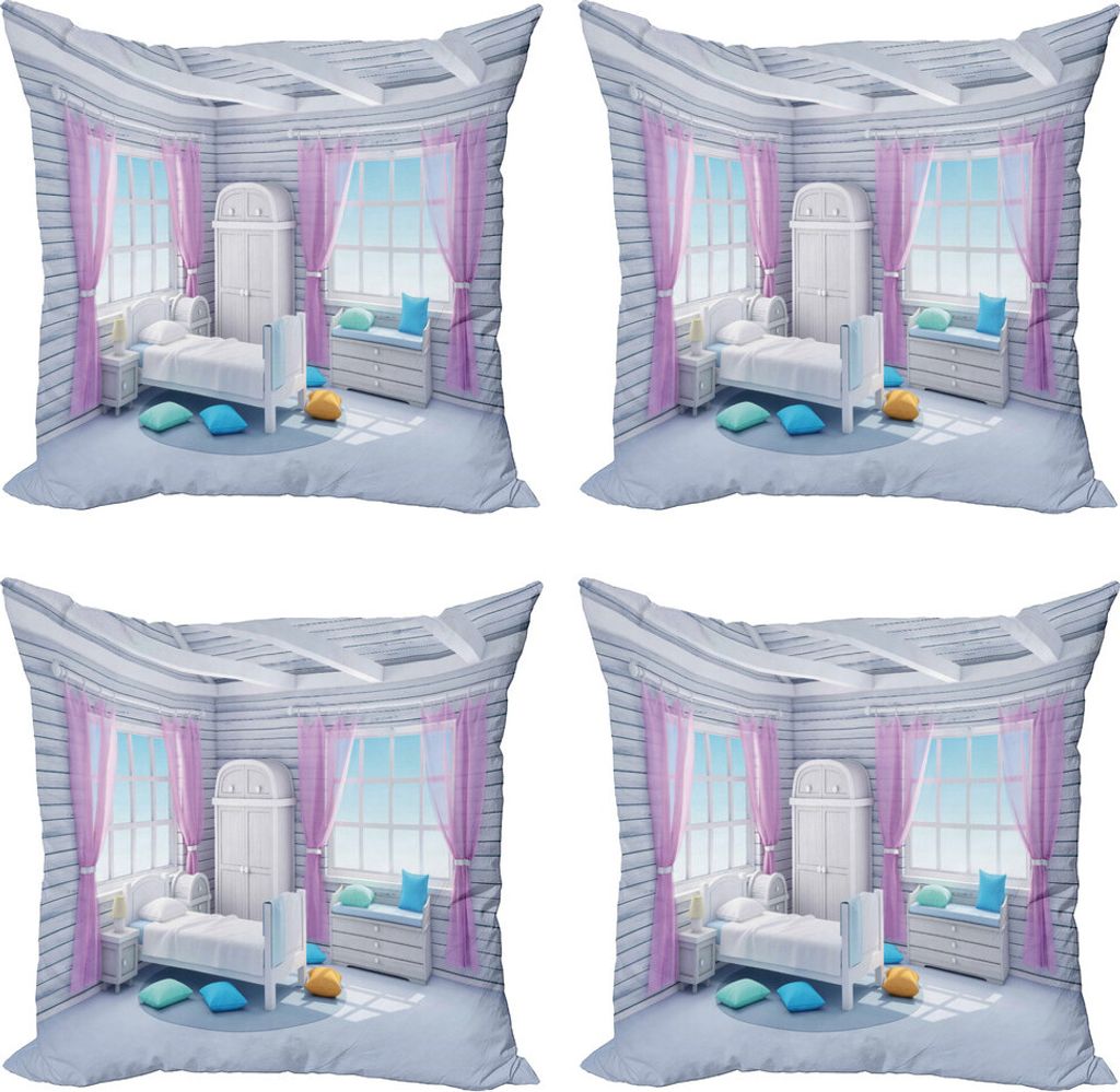 ABAKUHAUS Fantasie Kissenbezug Set (4 Stück), Dreamy Holz Schlafzimmer, Moderner Doppelseitiger Digitaldruck, 40 cm x 40 cm, Lilac Purplegrey
