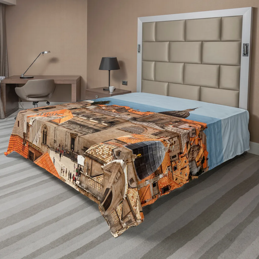 ABAKUHAUS Lenzuolo europeo, vista a volo d'uccello sulla città vecchia dalle mura medievali della Croazia, lenzuolo morbido e confortevole per un letto decorativo 1 pezzo 260 cm x 228 cm, multicolore