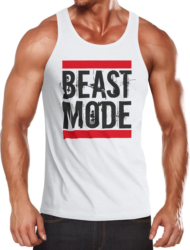 Herren Tanktop Tank Top - Beast Mode Bodybuilder Fitness Gym - MoonWorks weiß S