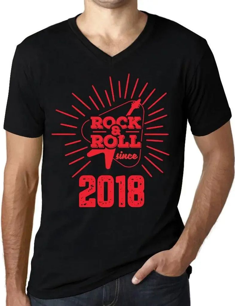 Herren Grafik T-Shirt V-Ausschnitt Gitarre und Rock & Roll seit 2018 – Guitar and Rock & Roll Since 2018 – Geschenk 6. Geburtstag Jahrestag 6 J...