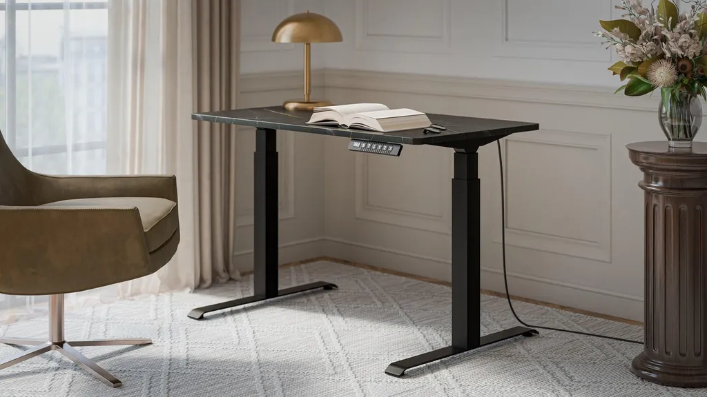 Bureau réglable en hauteur Moon 121x67 cm noir et chêne clair naturel