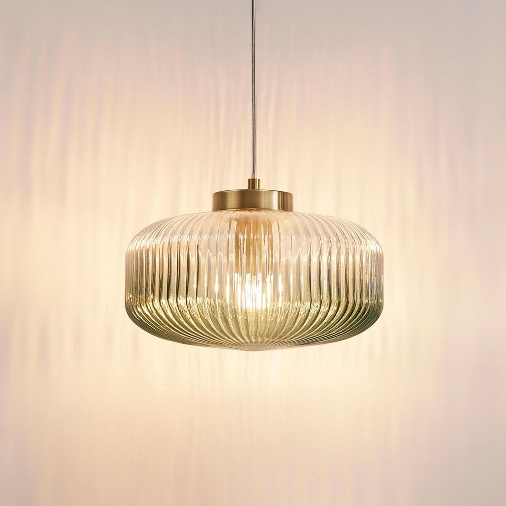 Stilvolle Hängelampe mit geripptem und farbigem Glas - Joina