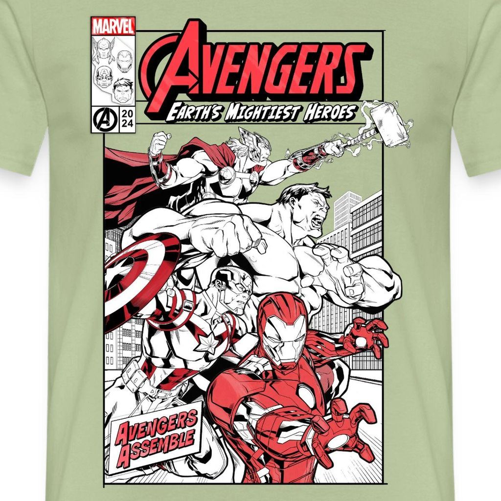 Spreadshirt Avengers Assemble Helden Comic-Motiv Männer T-Shirt, XL, Sage