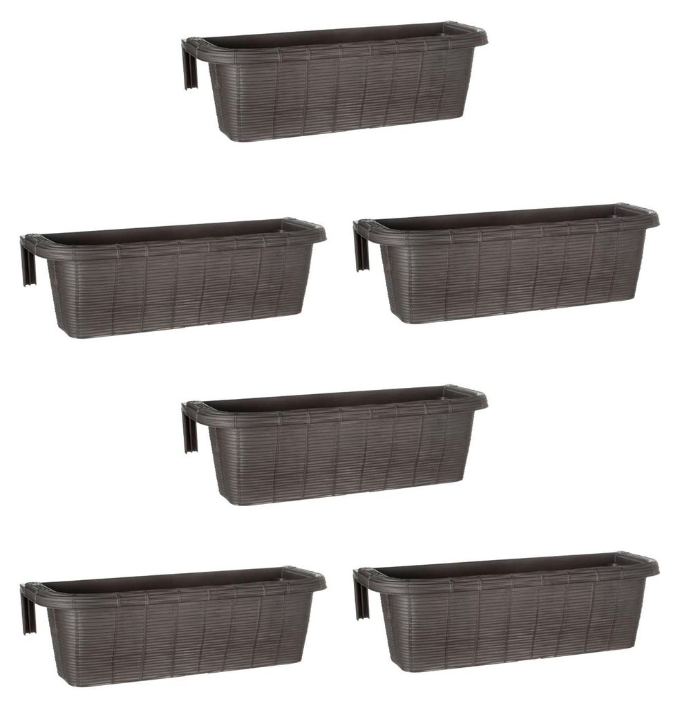 Rondine 60 - Set aus 6 geflochtenen 60-cm-Balkonhaltern mit verstellbaren Haken und Wasserreservoir Anthrazit