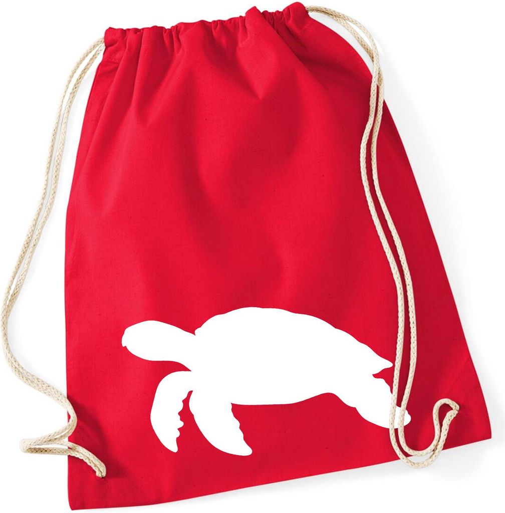 Huuraa Turnbeutel Schildkröte Silhouette 12 Liter Classic Red Baumwolle Rucksack Geschenkidee