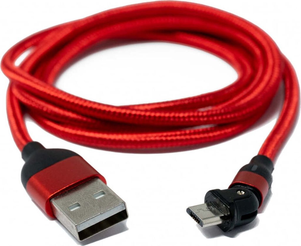 SYSTEM-S USB 2.0 Kabel 1 m Micro Stecker zu 2.0 A Buchse 180° Winkel in Rot