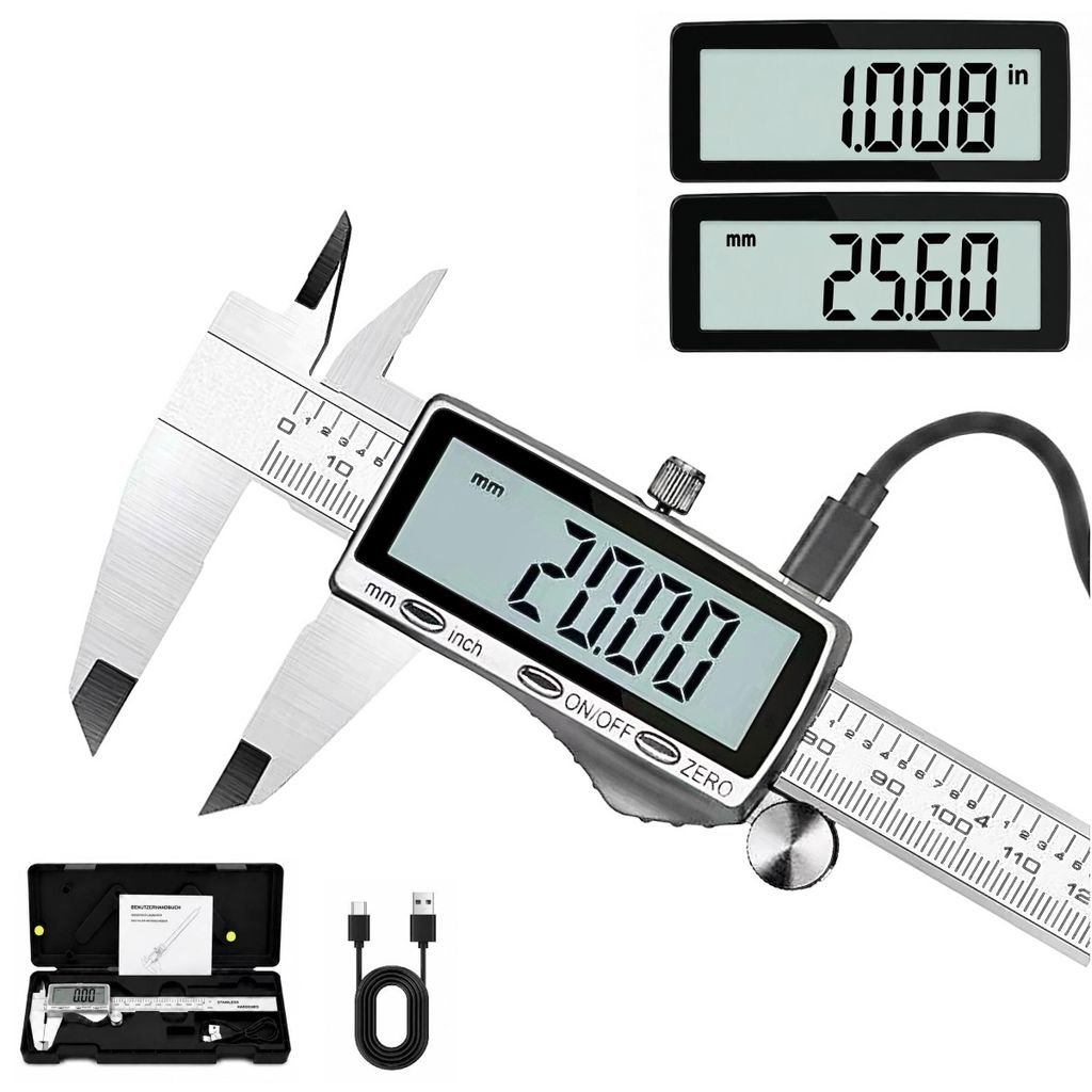 Messschieber aus Edelstahl, USB wiederaufladbar max. 150 Produktbild 