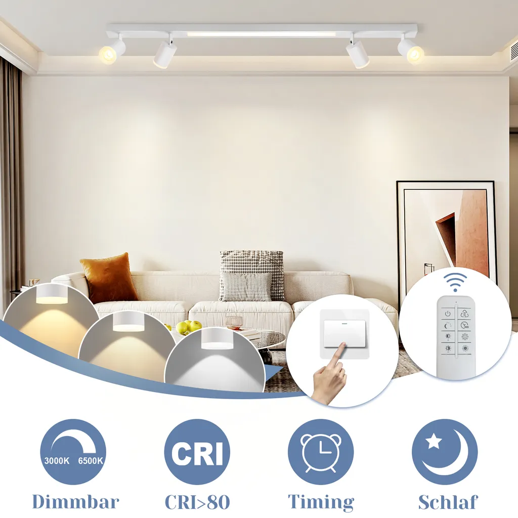 Luminaire Plafonnier LED Orientable à 350 Degrés avec Télécommande Incluse