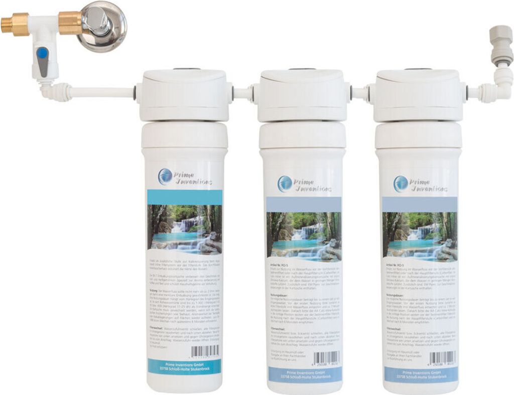 Wasserfiltersystem Haupt- & 2 Erweiterungsfilterstufen AA Inline von Carbonit & Prime Inventions Kalkschutz + Sediment + EM IFP Premium 5