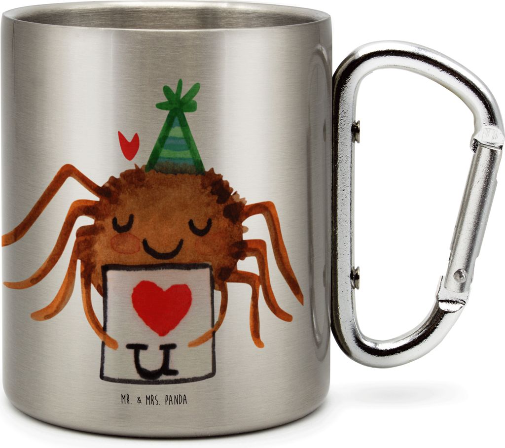 Mr. & Mrs. Panda Thermobecher Spinne Agathe Brief - Transparent - Geschenk, Verliebt, Teebecher, Liebesgeschenk, karabiner tasse, Edelstahltasse, T...