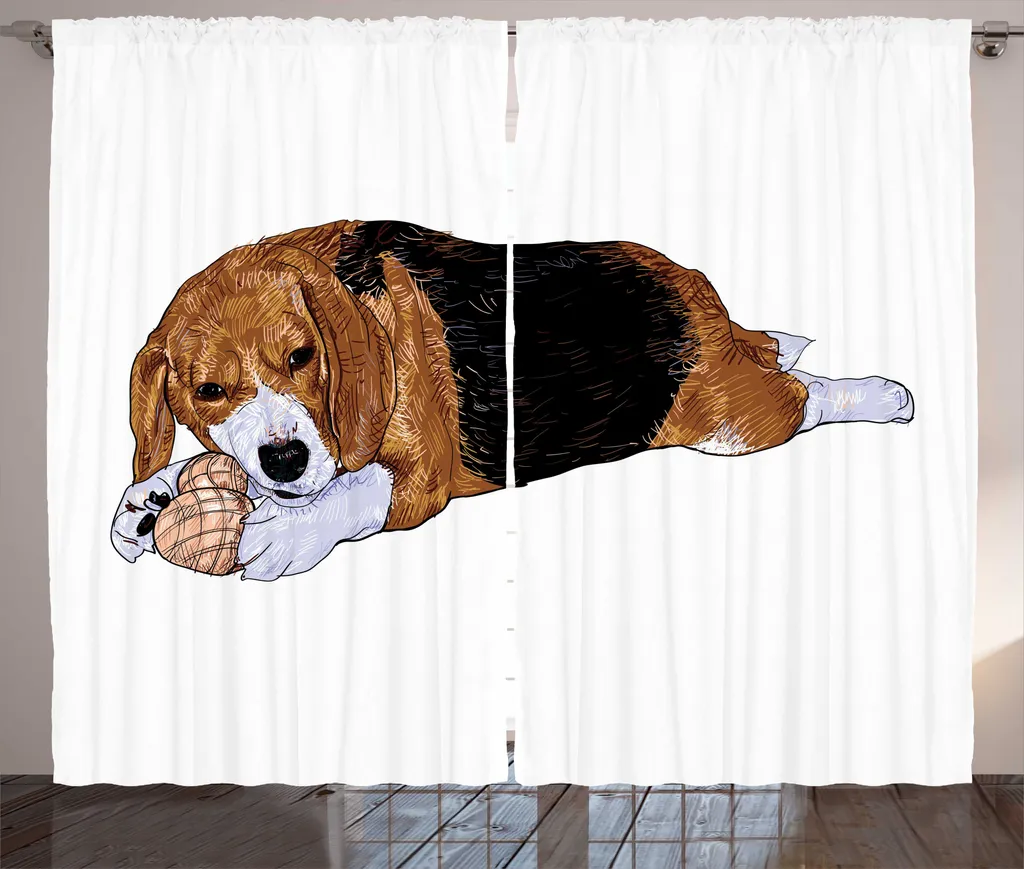 Paire de rideaux à fronces motif chien Beagle pour chambre 280 x 225 cm