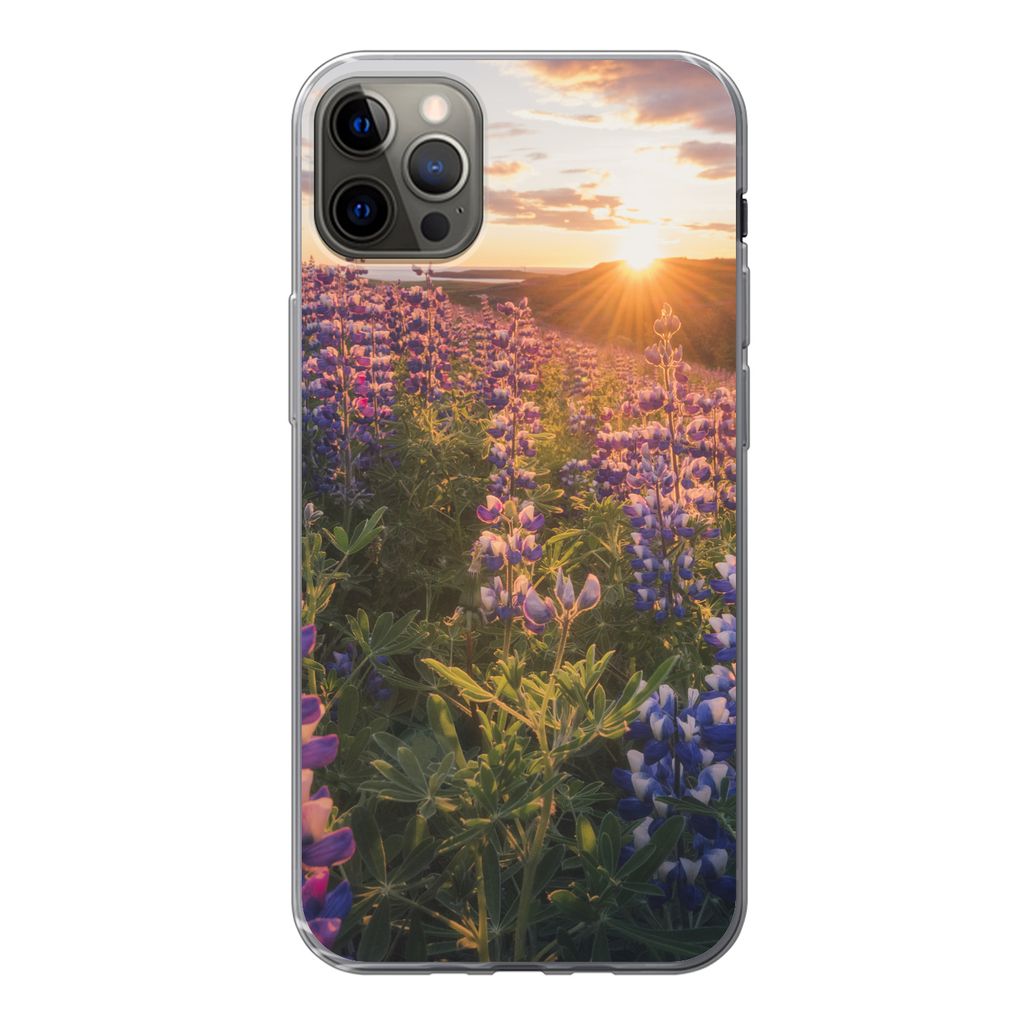 MuchoWow Handyhülle Schutzhülle Hülle für iPhone 13 Pro Max Lupine - Sonne - Lila Silikon Softcase Handy Hülle - Mobiltelefon