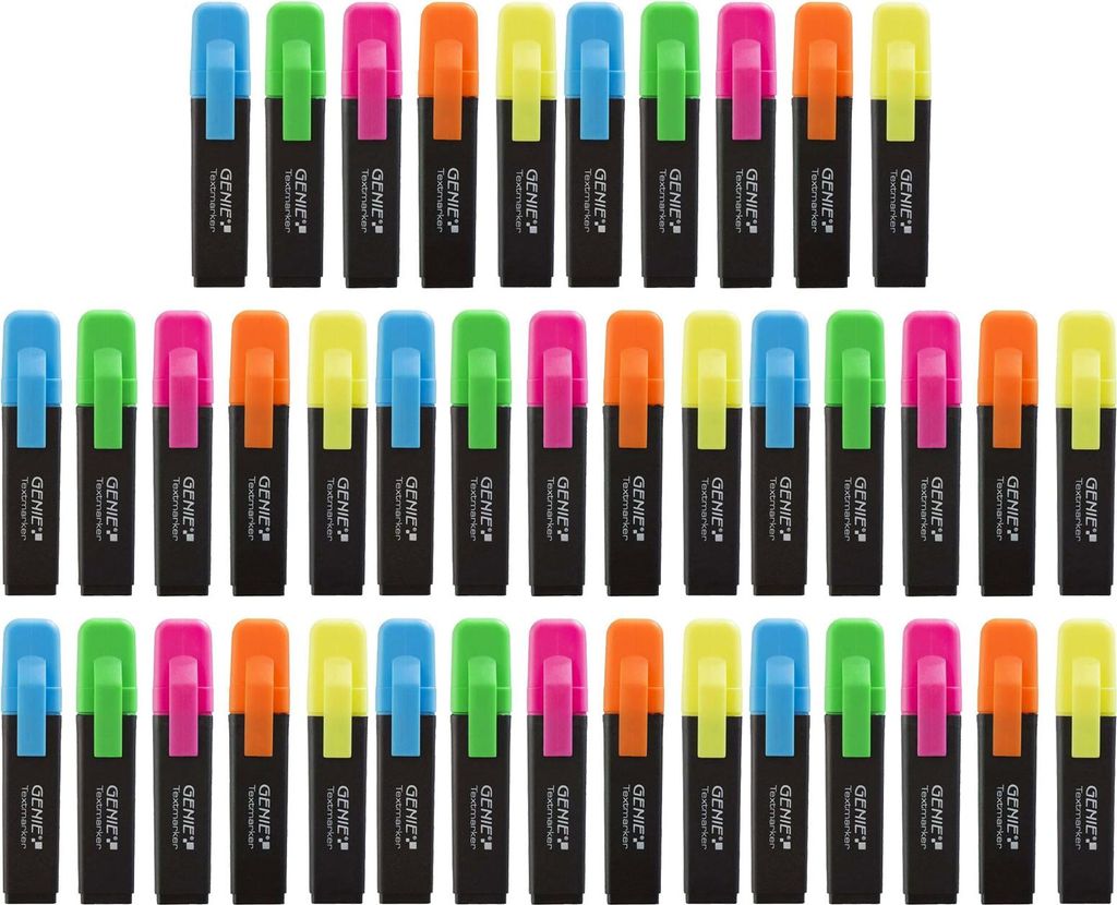 40x GENIE Textmarker 5 Farben Neon Marker Set Highlighter Stifte Leuchtmarker