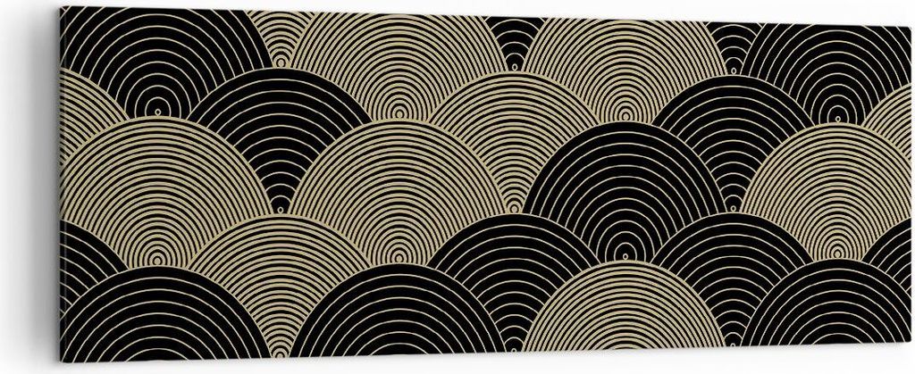 Bild auf Leinwand - Leinwandbild - Einteilig - Schwarz und Gold Kreise Grafiken - 140x50cm - Wand Bild - Wanddeko - Wandbilder - Leinwanddruck - Bi...